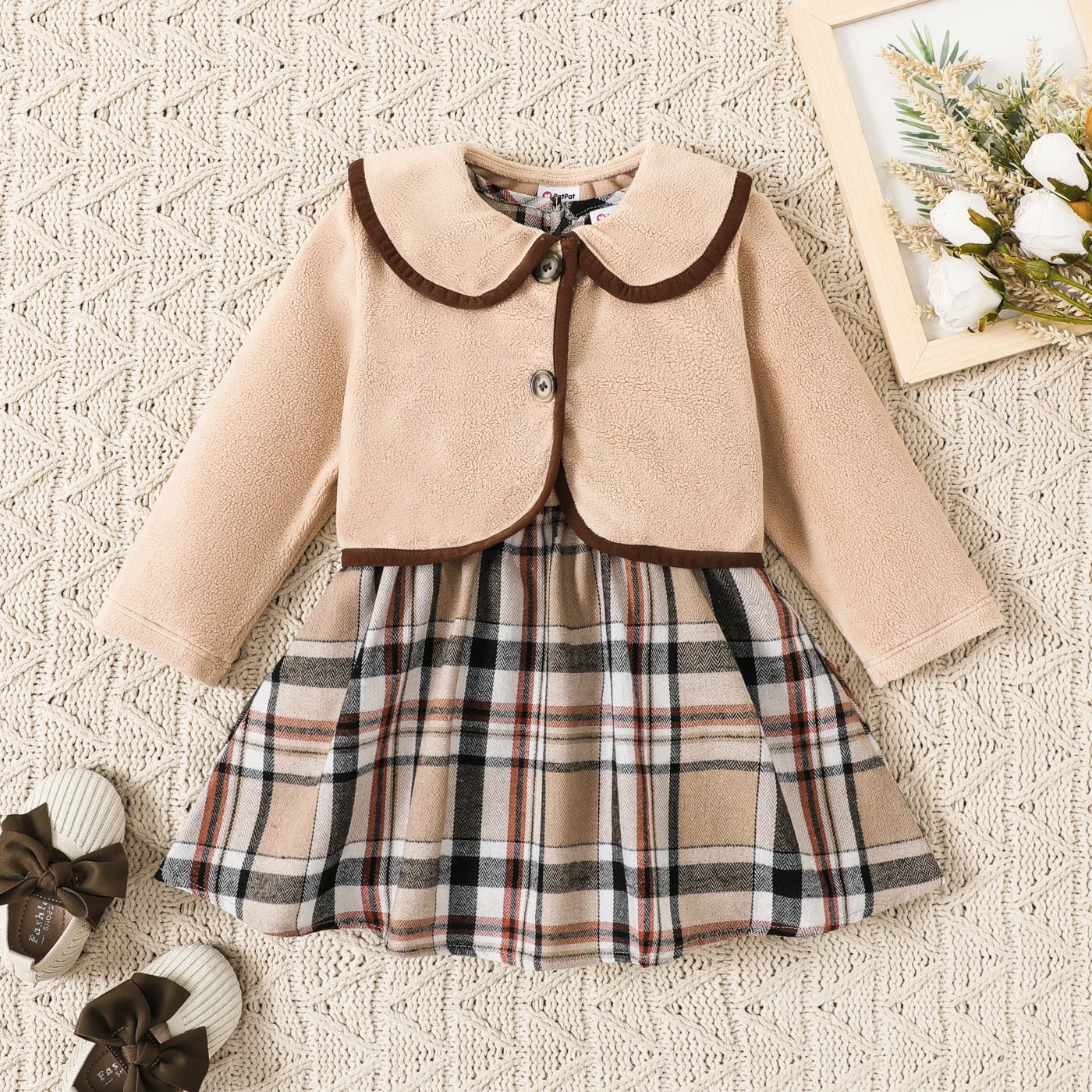 PatPat 2PCS Baby Girl Hyper-Tactile Design Grid/Houndstooth School Dress Set  Hyper-Tactile / 3D  Casual/Outdoor