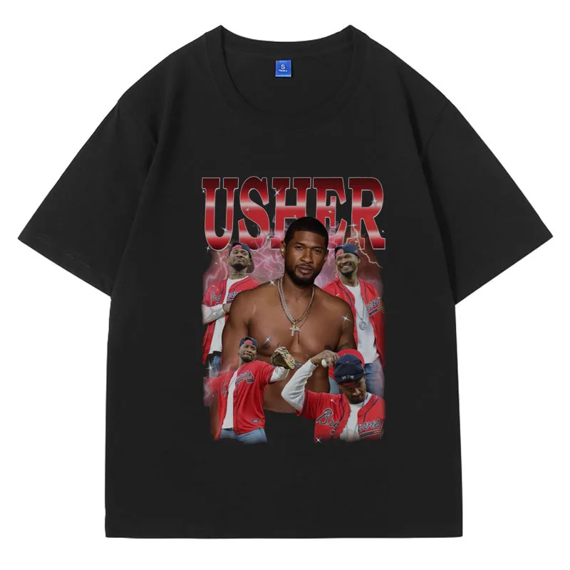 

Rapper Usher T Shirt Men Women's Fashion Vintage T-shirts Men Women 100% Cotton Casual T Shirts Male Streetwear Y2k Clothes Tees