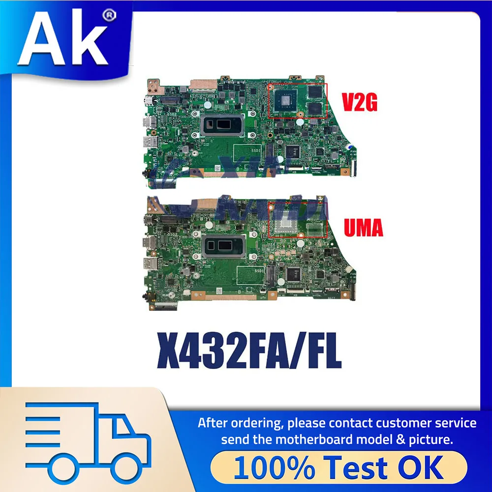 Notebook Mainboard For ASUS VivoBook X432FL X432FA X432FAC X432FLC Laptop Motherboard i3 i5 i7 8th 10th CPU 8GB 16GB RAM V2G UMA