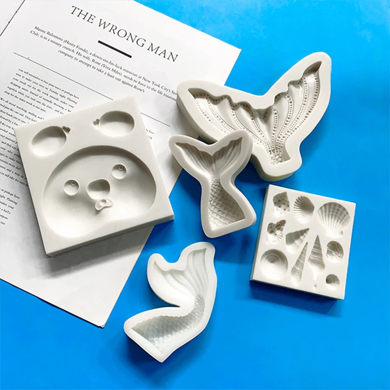 Cartoon baby face mermaid tail fondant silicone mold Ocean shell conch cake decoration DIY chocolate candy mold