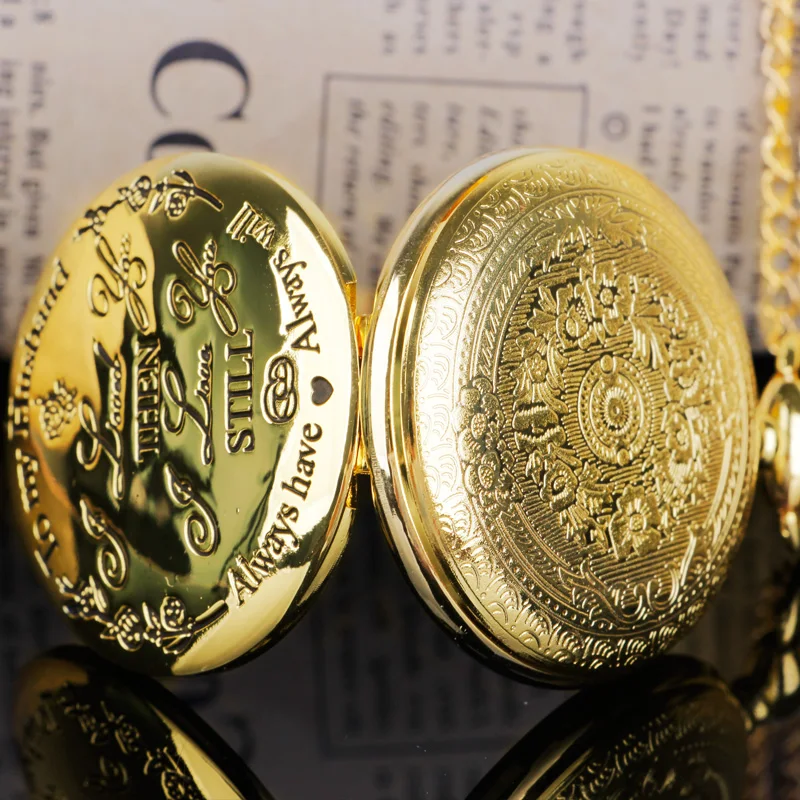 Jam Saku Kronograf Ukiran Emas Mewah Vintage untuk Pria, Perhiasan Abadi untuk Suami, Liontin Kenang-kenangan, Jam Kuarsa Pria