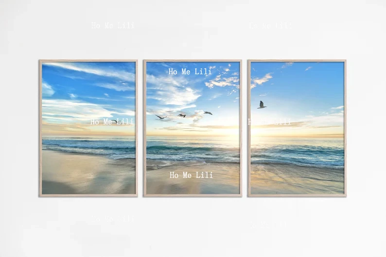 Coastal Wall Art Set Of 3 Bedroom Decor Above Bed Large Wall Art Beach Print Sunset Tropical Living Room Decor