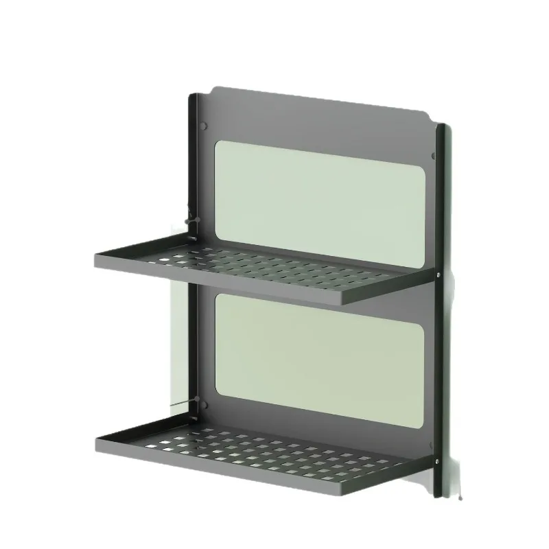 Space Saving 2 Tier Foldable Metal Wall Rack Black Wall Mount Stackable Household Storage Organizer
