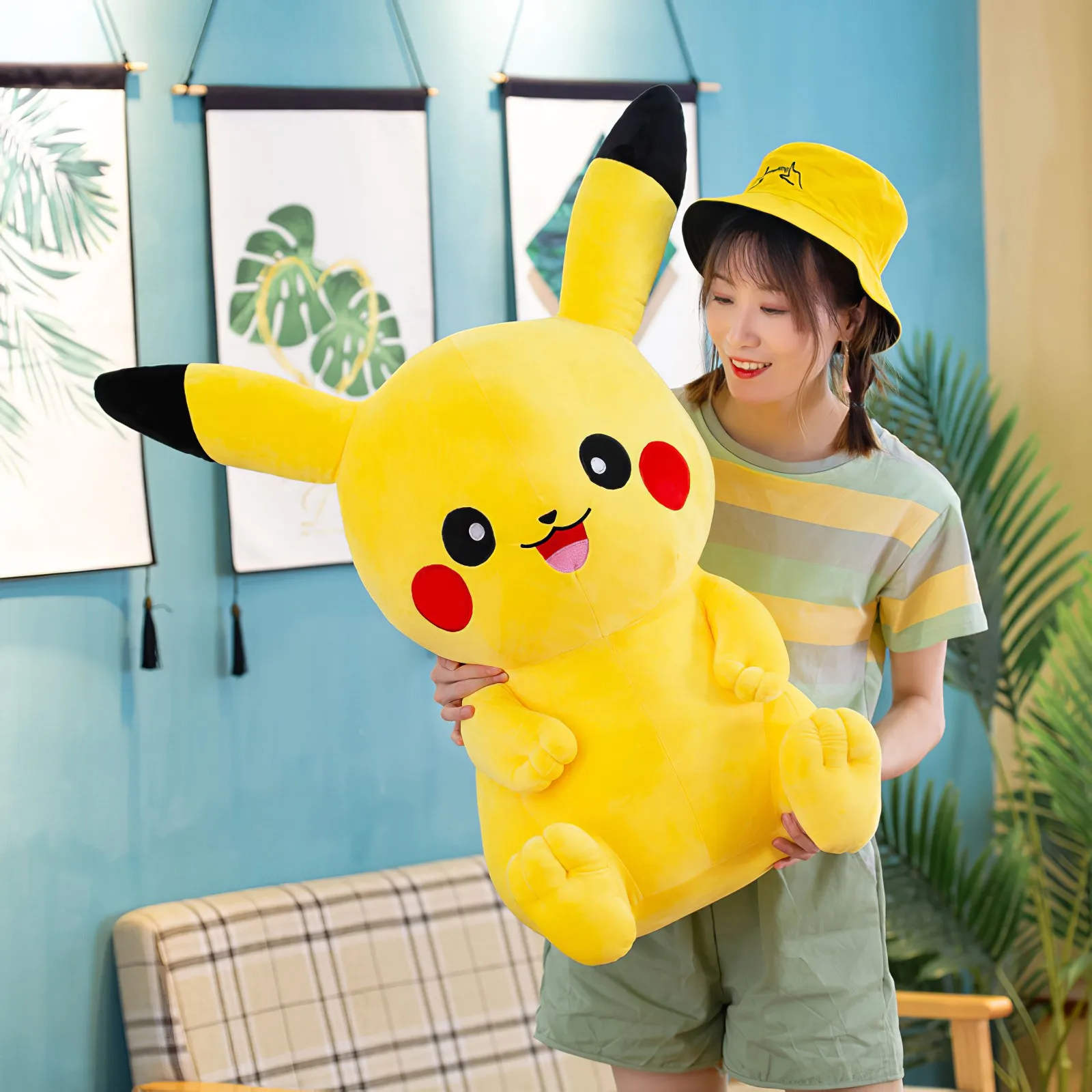 60cm Śliczne Anime Pokémon Pikachu Pluszowa zabawka Kreskówka Kawaii Pokemon Uśmiech Pikachu Miękka wypchana lalka Duży rozmiar Poduszka Prezent