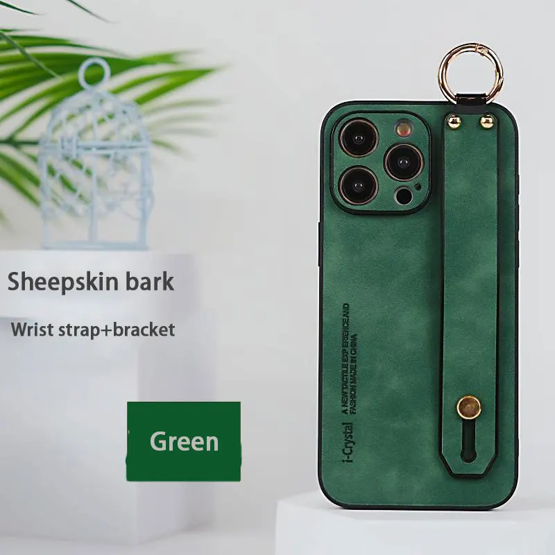 Suitable for Apple 15 Phone Case, Authentic Sheepskin Wrist Strap Holder, iPhone 15 Full Protective Case