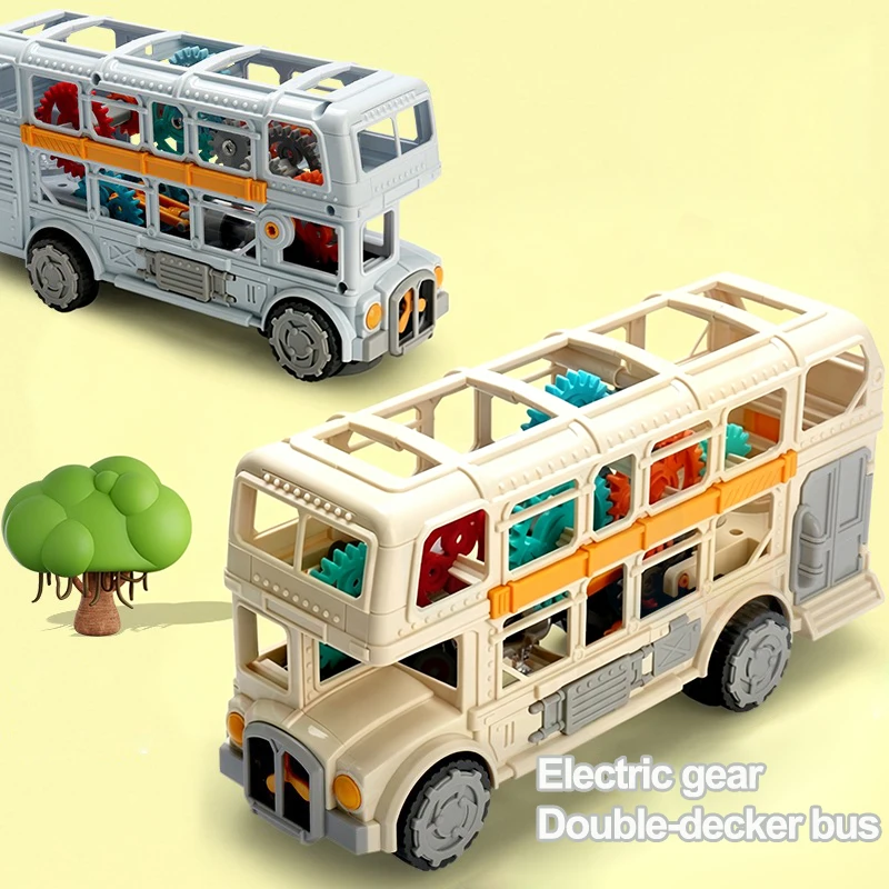 Kids Electric Bus Model with Lights Sound Gear Double-decker Simulated Sightseeing Bus Vehicle Toy Diecast Car Boys Xmas Gifts