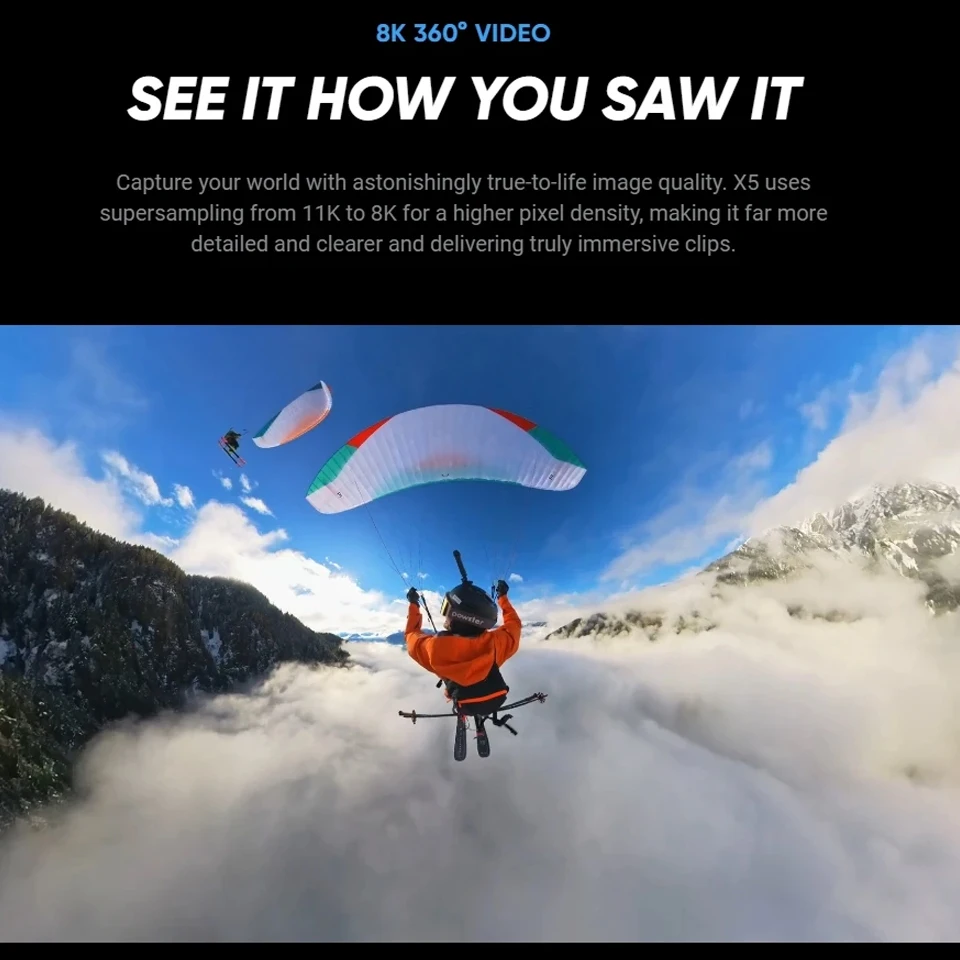 Insta360 X5 كاميرا الحركة البانورامية تعمل باللمس 8K 30 إطارًا في الثانية عدسات قابلة للاستبدال شريحة AI ثلاثية 185 دقيقة لتسجيل مدونة الفيديو لركوب الدراجات #3