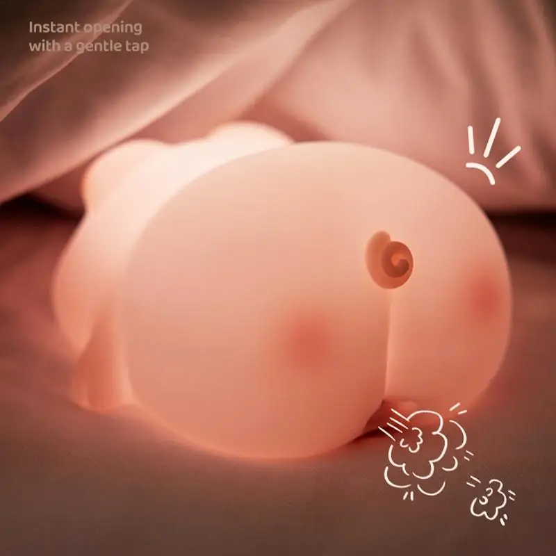 Pig Lamp Cute Pig Lamp Fun Lying Flat Pig Night Light 3 Level Dimmable Rechargeable Bedside Touch Lamp For Kids Bedroom Decor