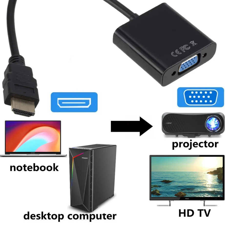 HD 1080P HDMI-compatible Male To VGA Female Cable Digital To Analog Converter Adapter For Projector HDTV PC Laptop TV