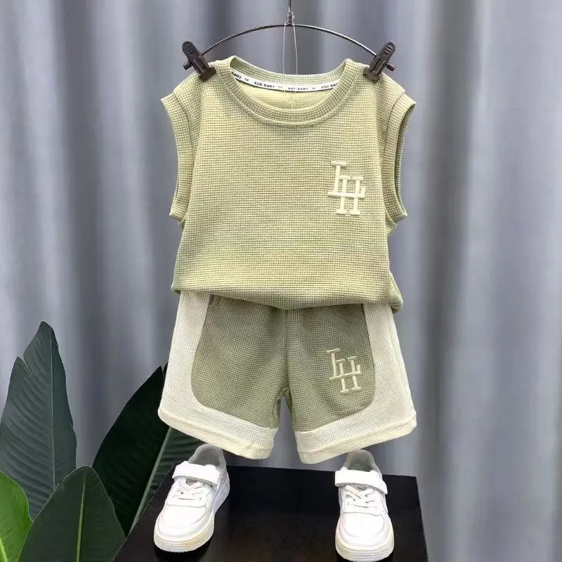 Kids Boys Summer Tank Top Set 2023 New Fashionable Baby Sleeveless Clothing For Childrens Cool And Handsome Clothing