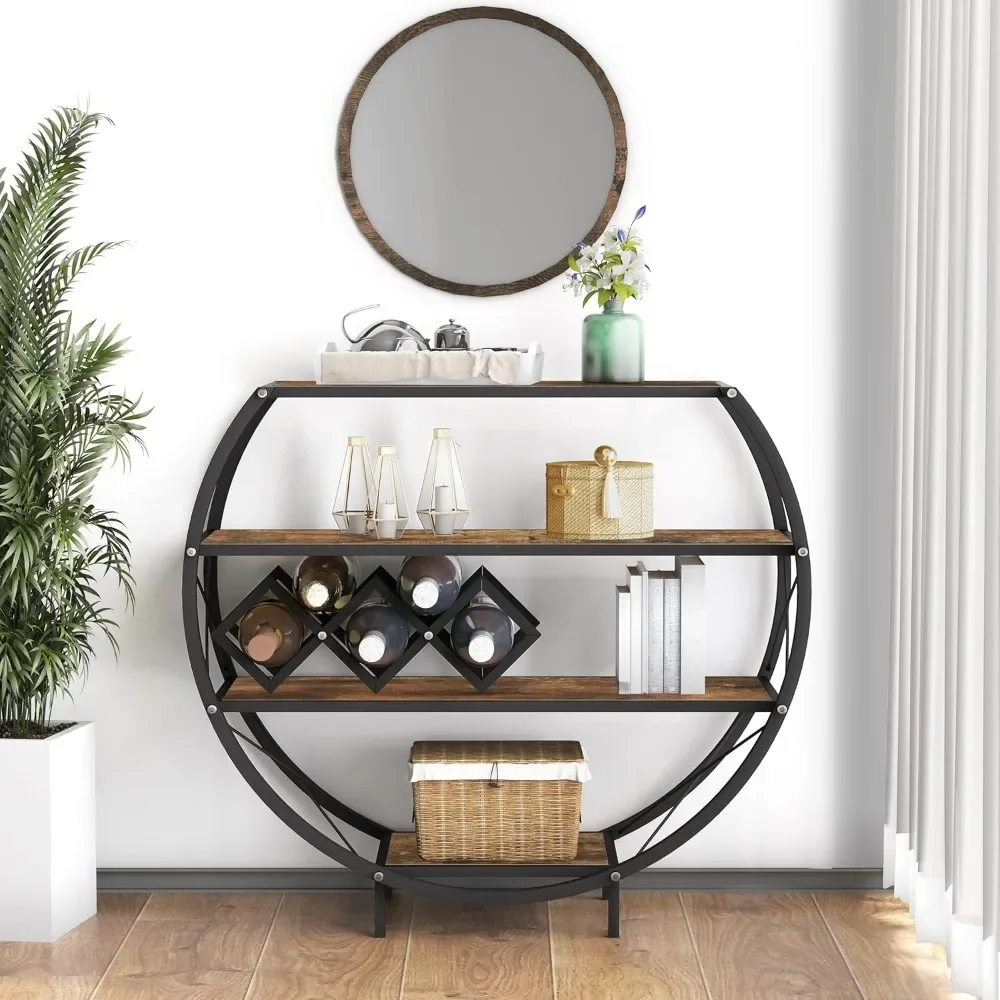 

Console Table Entryway Table with 4-Tier Open Storage Shelf Wood and Metal Sofa Table with Wine Rack for Living Room Hallway