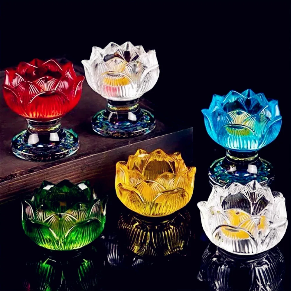 

Buddhism Hall Candlestick Holder,Engraving Lotus Flower Shape Tibetan Altars Glass Candle Oil Lamp,Ghee Candle Cup,Buddhist Item