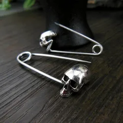 Thai Silver Skull Brooch Gothic Rose Brooches Large Hijab Pin Broche Pins Punk Accessories Bijoux Homme SBH0008