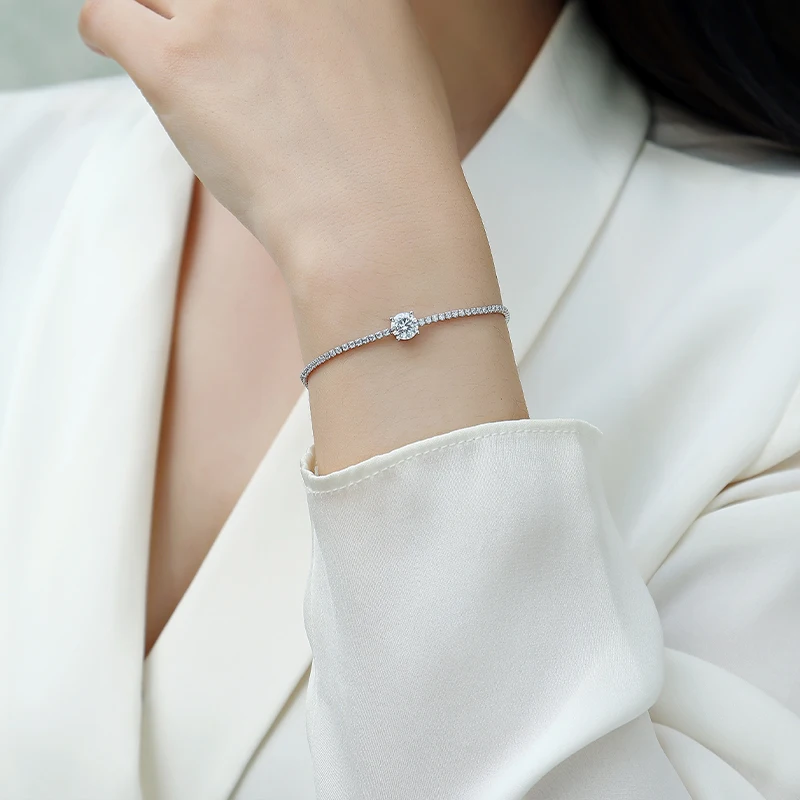 JIUZUAN 1 قيراط مويسانيتي سوار للتنس 925 فضة 18K مطلية بالذهب قابل للتعديل هدية مجوهرات تأتي مع شهادة GRA #3