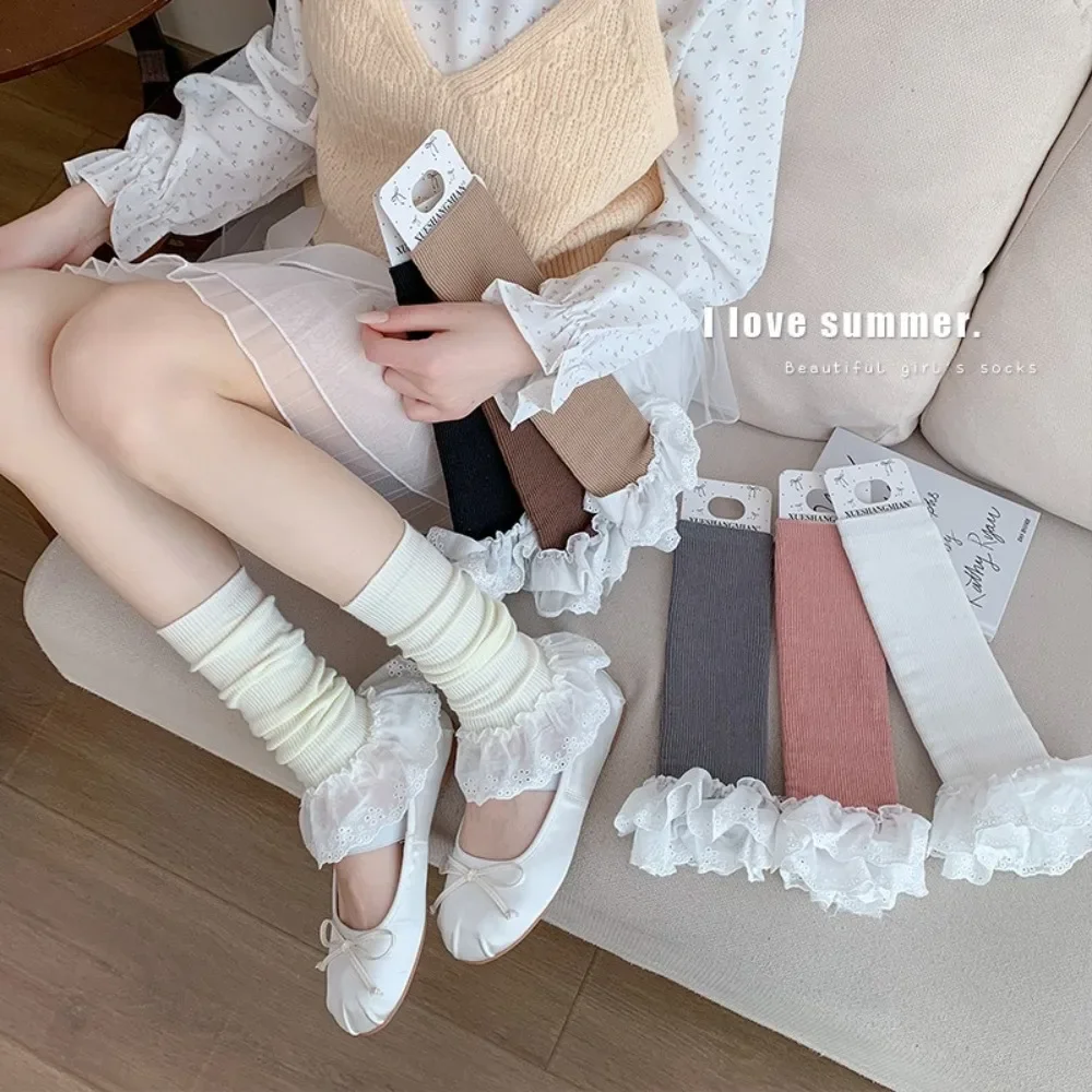 

New Loose Lace Leg Covers Lolita Y2K Leg Warmers Ballet Style Thin Pile Sock Gift