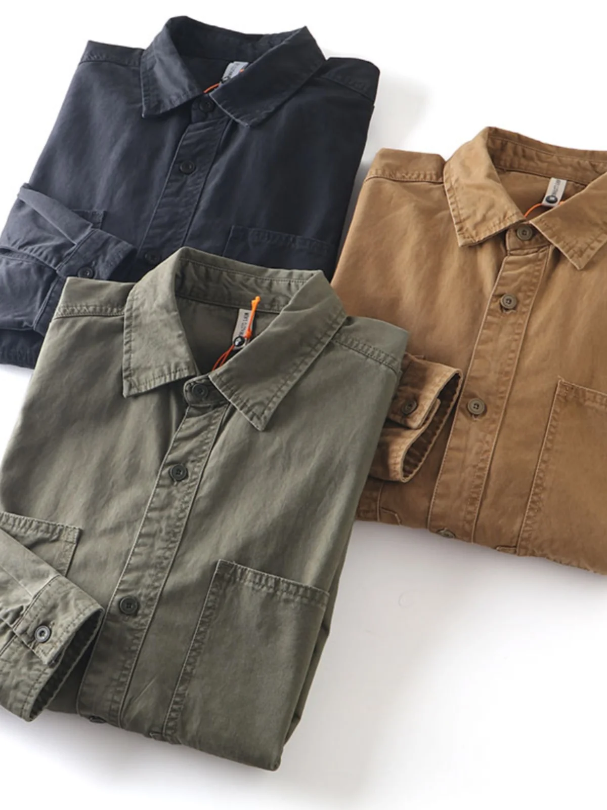 

American Trendy Men's Long Sve Outdoor Workwear irt Jaet Autumn Vintage Sle Multiple kets Stand Fit Casual irt