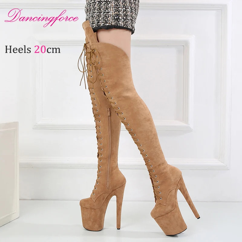 Faux Suede 20CM 8Inches Sexy Thigh High Boots High-Heeled Runway Shoes Models Pole Dance Long Boots