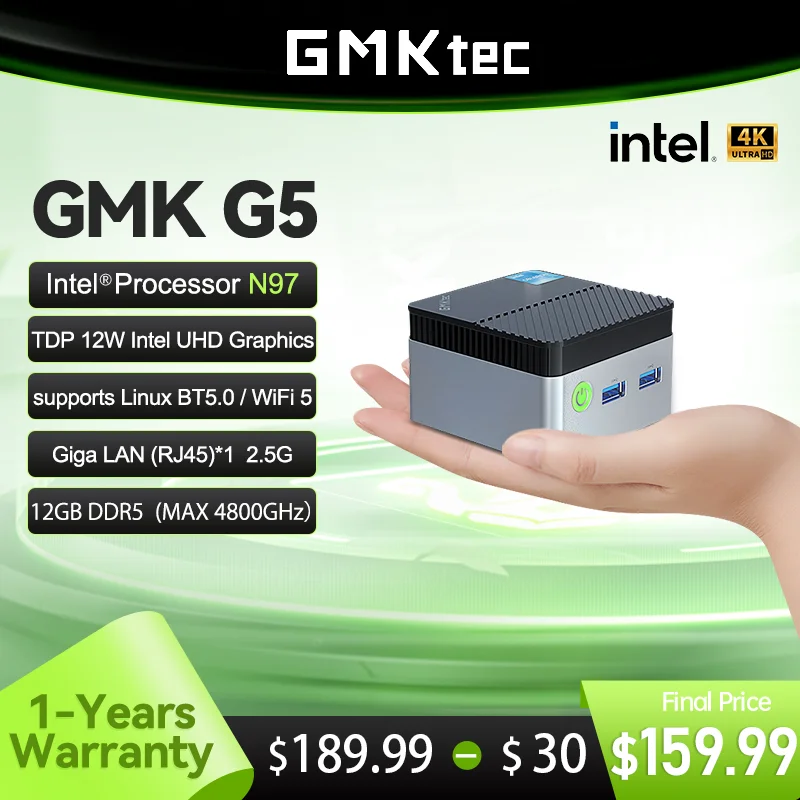 GMKtec Mini PC GMK G5 NUCBOX Intel N97 system Window 11Pro DDR5 4800MHz WIFI 5 BT 5.0 GMKtec Mini Pc