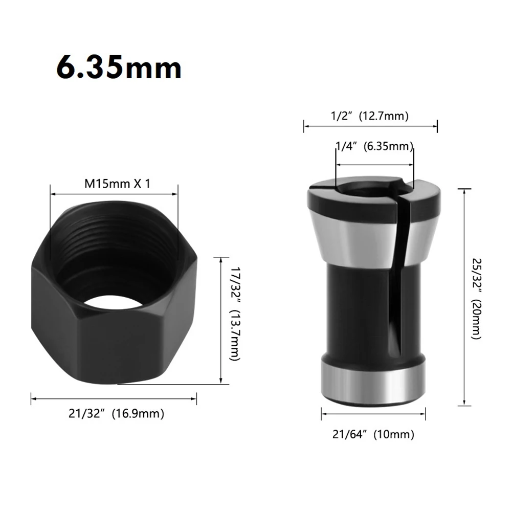 Imagem -02 - Porca de Parafuso Coletar Roteador Elétrico Fresa 6.35 mm Gravura Máquina Corte Chuck Porca Pinça Chuck Acessórios M15