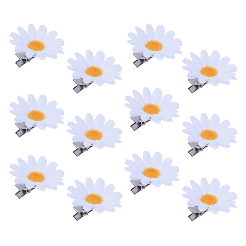 12Pcs/lot Daisy Hair Clips Hawaiian Daisy Flower Barrettes Flower Hairpins Women Ladies Girls Mini Cute Flower Hair Accessories