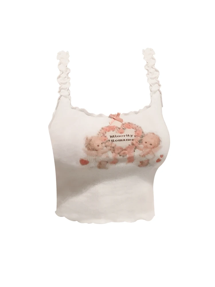 Zomer Vrouwen Kawaii Coquette Mori Meisje Hemdje 2000S Esthetische Halter Top Gyaru Crop Tops Hot Sexy Kpop Koreaanse Mode Kawaii