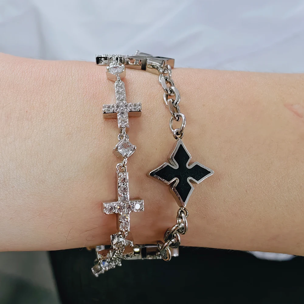Hip Hop Style 5MM Iced Out Cross Cuban Link Bracelet With Single Sided Spring Buckle Design Sparkling Brass CZ High End Jewelry view 3
