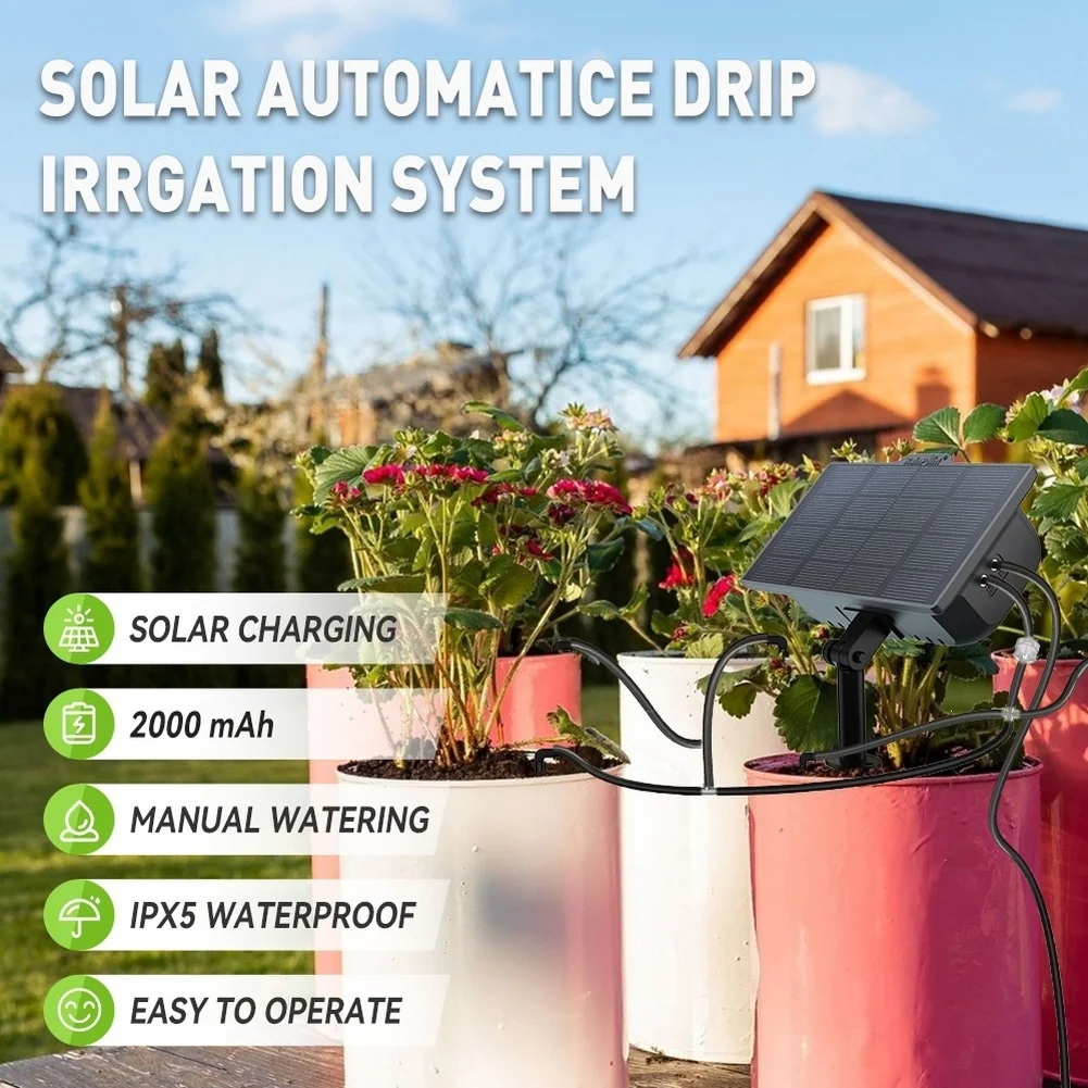 Environmentally Solar Drip Irrigation System for Balcony Automatic Watering Smart Scheduling and IPX5 Waterproof