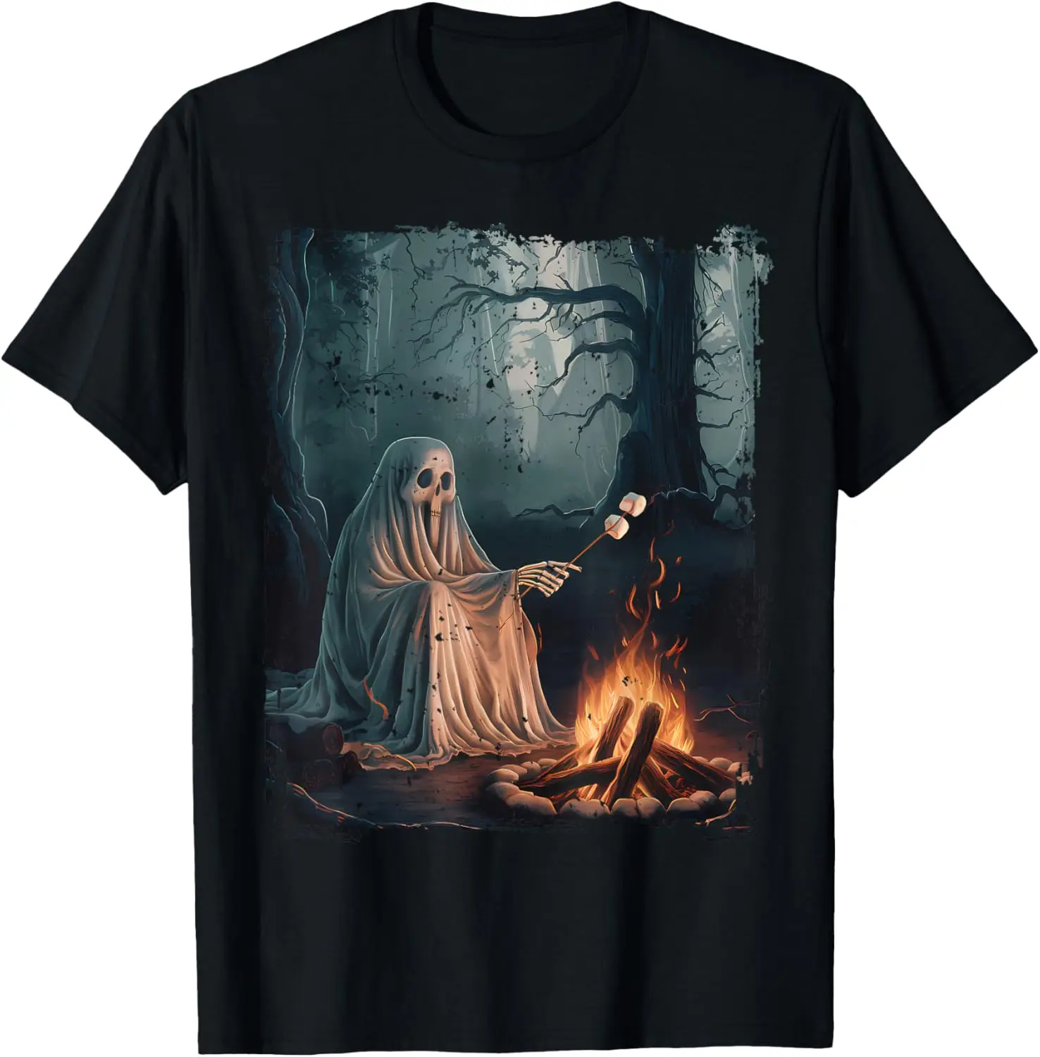 Vintage Ghost Grilling Marshmallow Forest Halloween Gothic T-Shirt