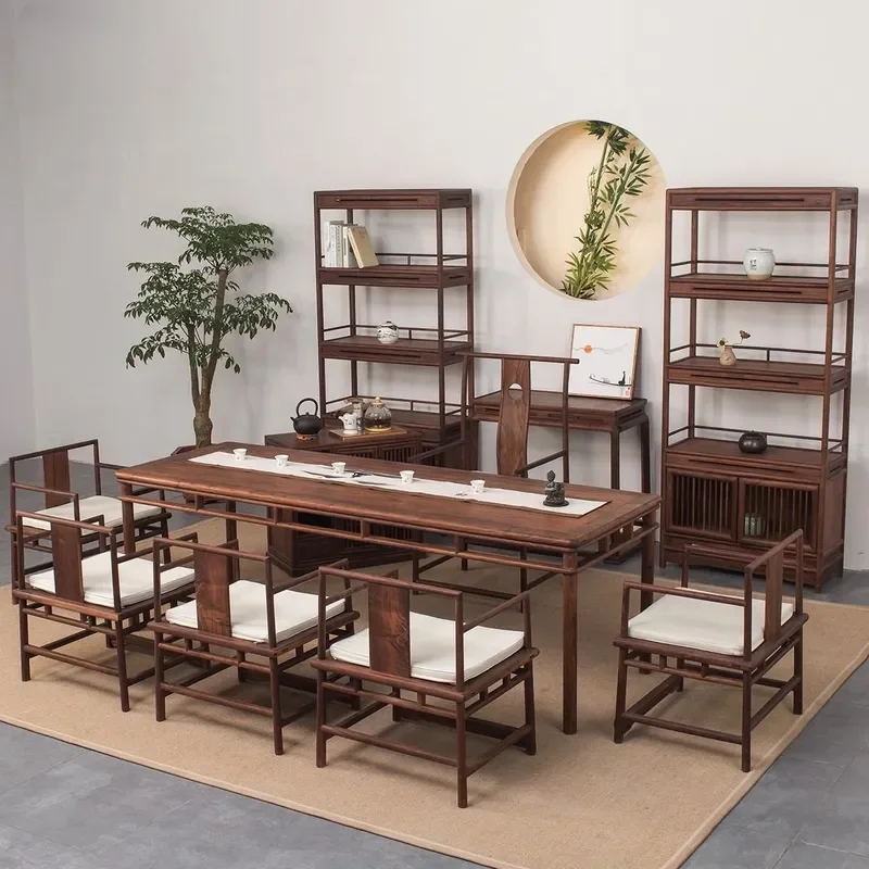 Solid Wood Tea Table and Chair Set New Chinese Zen Style Mortise Tenon Structure Antique Design for Office Home Wholesale