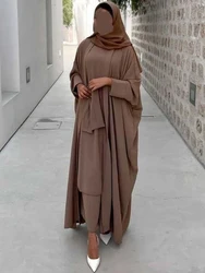 Dubai 2 Piece Muslim Woman Set Batwing Kimono&Tiered Long Dress Islamic Clothing Saudi Abaya Ramadan Eid Turkish Matching Outfit