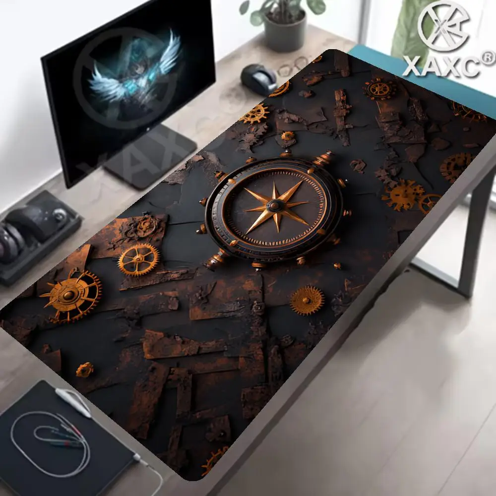 Vintage Steampunk Compass Design MousePad Large Gaming Office Desk Mat Non-Slip Lock Edges for Gamer and Home Office XAXC
