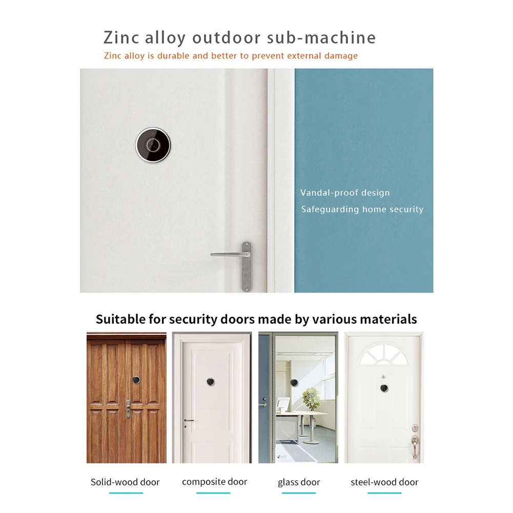 홈 보안 시스템용 구멍 초인종 카메라, 120 도 각도 디지털 문짝 뷰어, 무선 비디오 초인종 모니터, 3.5 인치