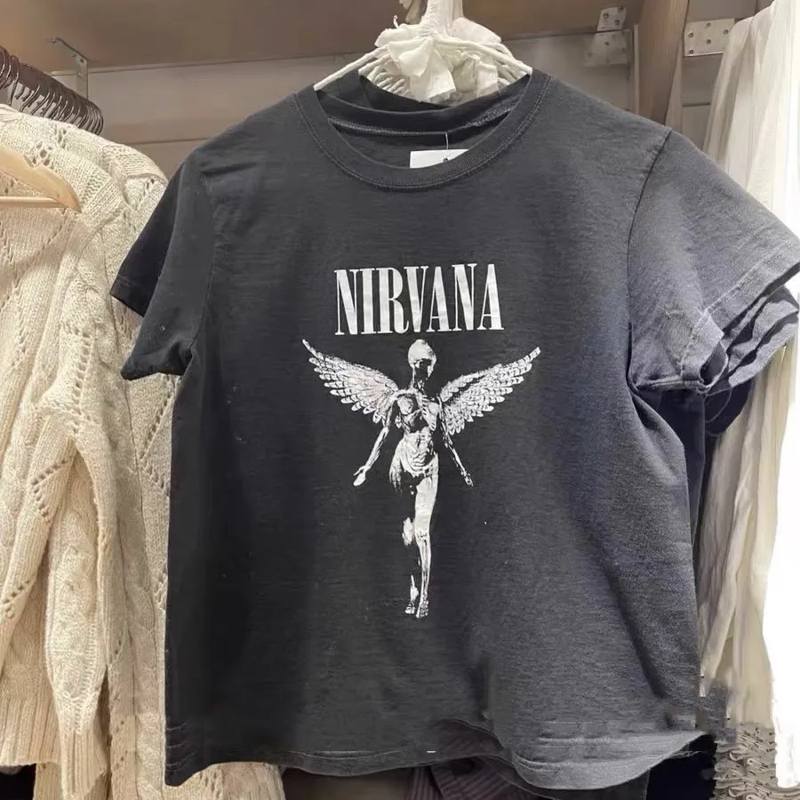 

Облегающий топ с высокой талией и принтом «Эльф-ангел» или «Американский ретро-дизайн» в стиле мультфильма/аниме, круглый вырез, летний топ