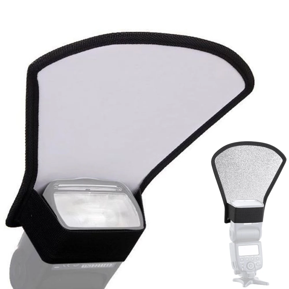 2-in-1 Silver/White Camera Flash Diffuser Softbox Photo Flash Light Reflector for Canon Nikon Sony Pentax Yongnuo Speedlite