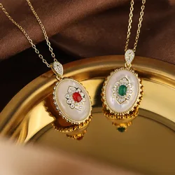 Women's Fashion Light Luxury Flower Pendant Necklace Personality Retro Emerald Jewelry Anniversary Mother's Day Birthday Gift