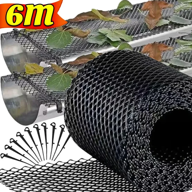 

6M Roof Gutter Guard Filter Netting Anti Leaf Debris Clogging Protection Net Plastic Eaves Cover Garden Drainage Strainer Mesh