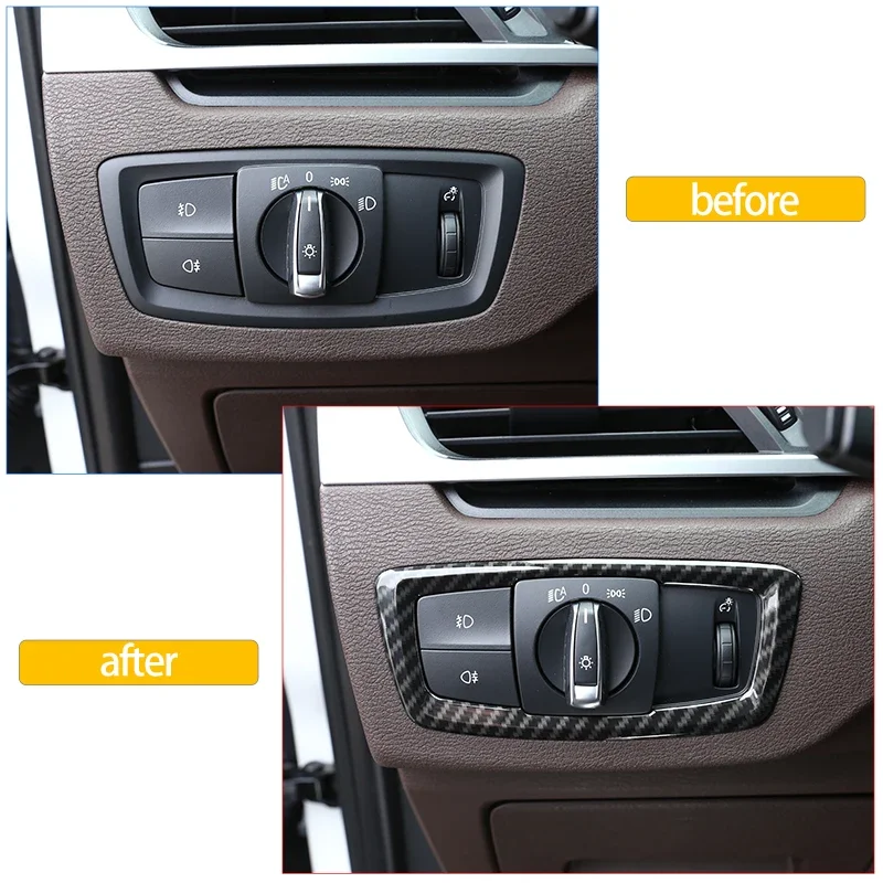 For 2016-2021 BMW X1 F48 X2 F47 ABS Carbon Fiber Car Styling Car Headlight Switch Button Frame Cover Sticker Car Interior Parts