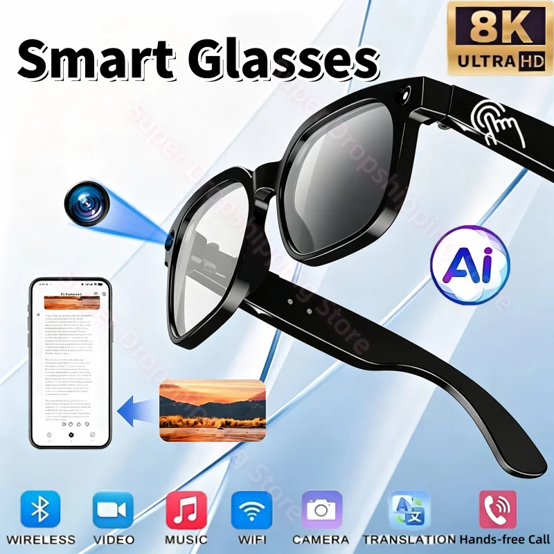 AI Smart Audio-Brille mit 4K HD-Kamera, WLAN-Videoaufzeichnung, Bluetooth-Anruffunktion, mehrsprachiger Übersetzung und tragbarem Smart-Eyewear – Detail 1