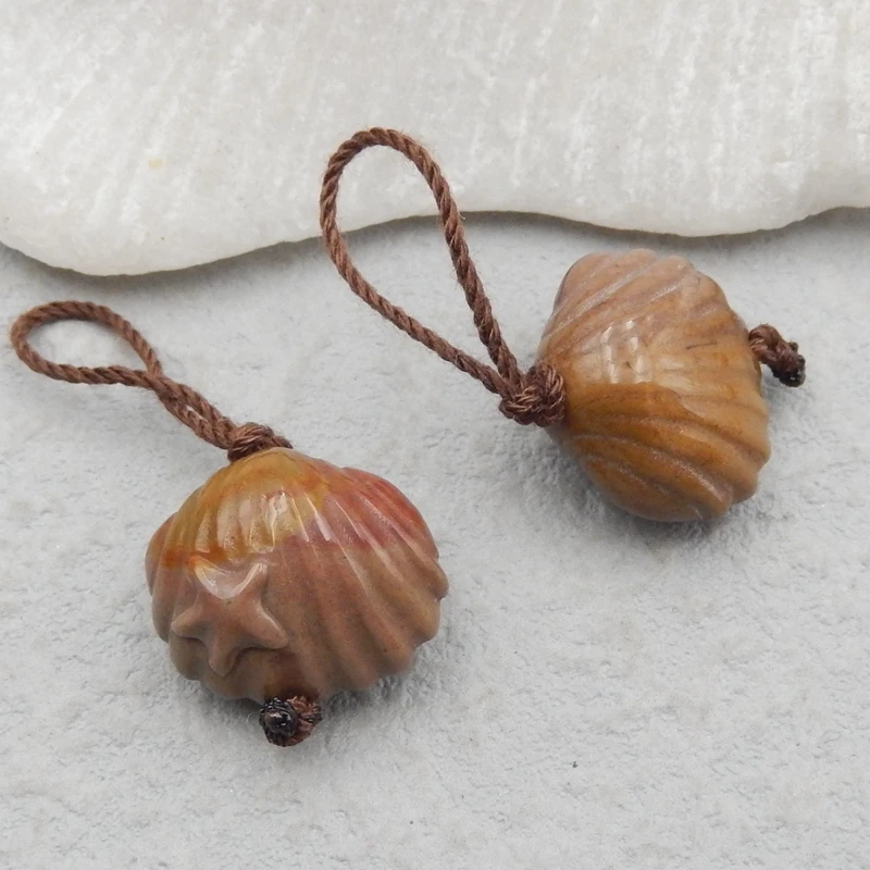 

Carved Mookite Jasper shell Earring Beads pair,For Women Jewelry Making DIY ,15x13x14mm5g