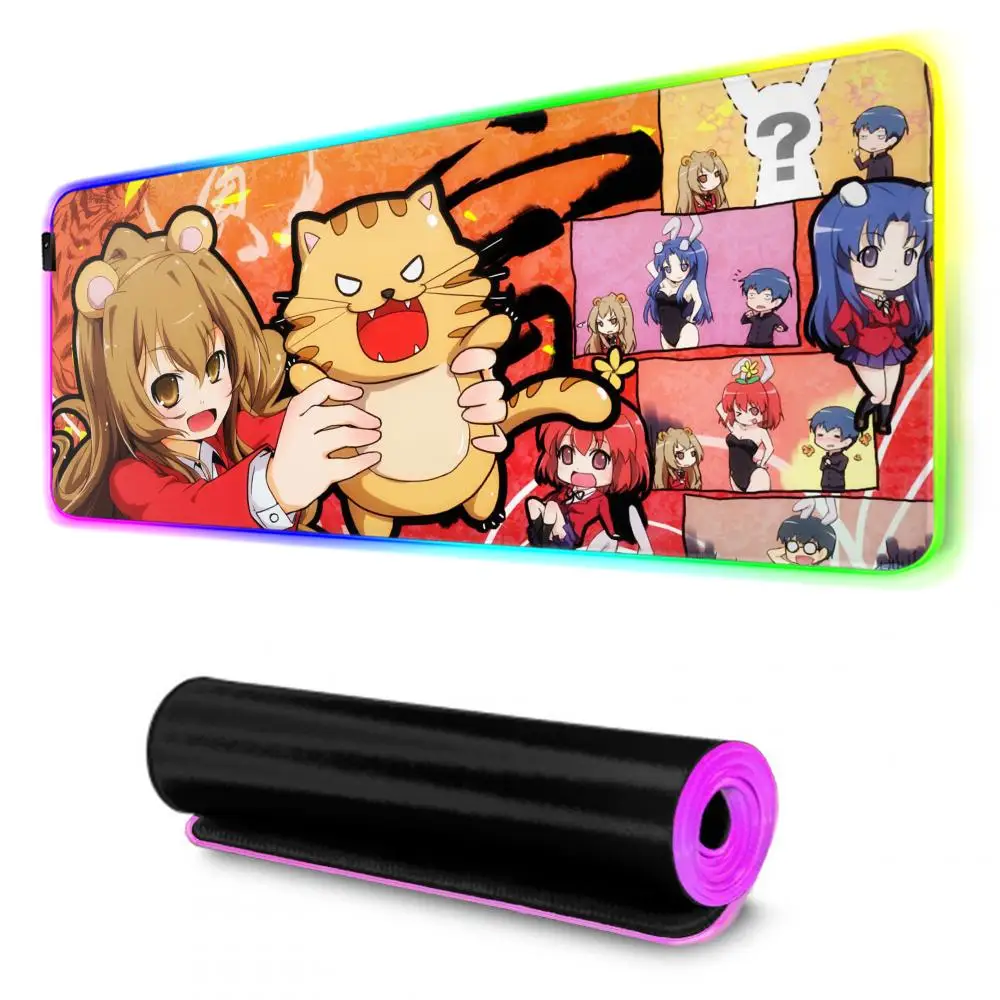 Anime Toradora Taiga aisaka Mouse Pad Gamer Rgb Desk Mat Back Light Led Mousepad Setup Gaming Accessories Deskmat Big Mousepad