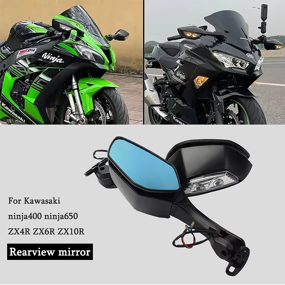 Espejos retrovisores de motocicleta para KAWASAKI Ninja400 Ninja 250 300 400 650 ZX6R 636 ZX10R espejo de revisión lateral con lámpara de señal