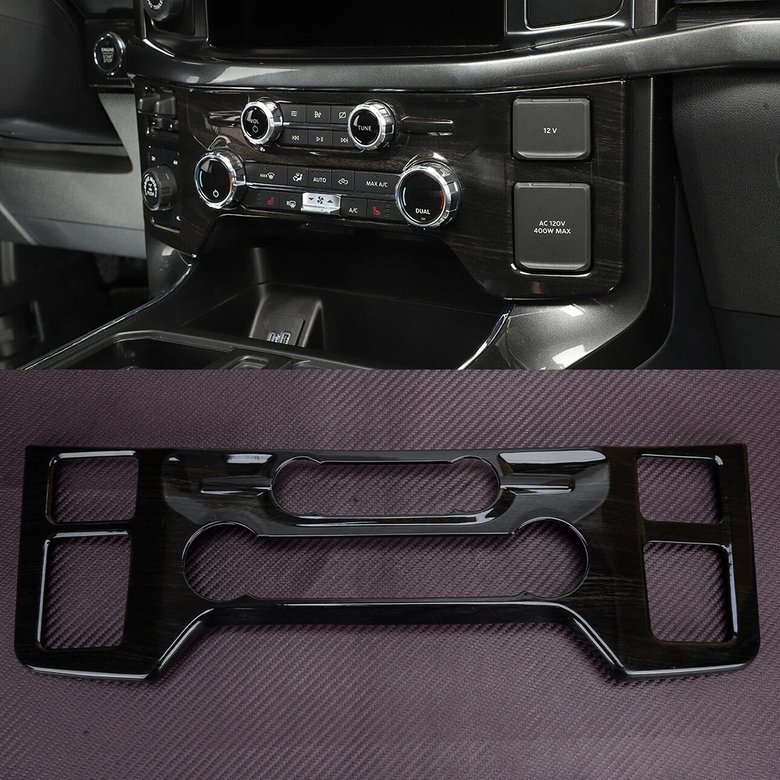 

Black Wood Grain Plastic Center Console Air Condition AC Control Panel Trim Cover Fit for Ford F-150 2021 2022 2023