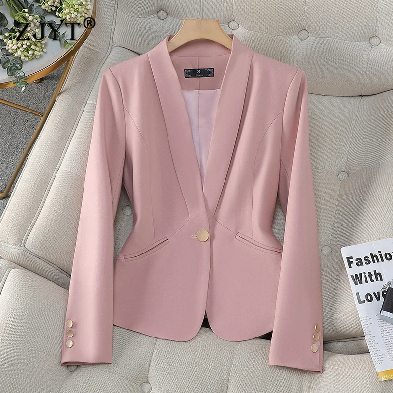 ZJYT Korean Fashion Slim Fit Blazers Women\'s Coat Jacket New Autumn Outerwears Elegant Office Lady Casaco Plus Size Veste Femme