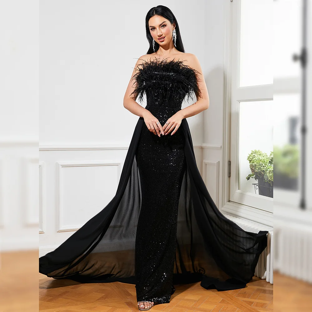 

Temperament sexy long sequins sleeveless chest wrap backless banquet evening dress bridesmaid dresses women dance costume
