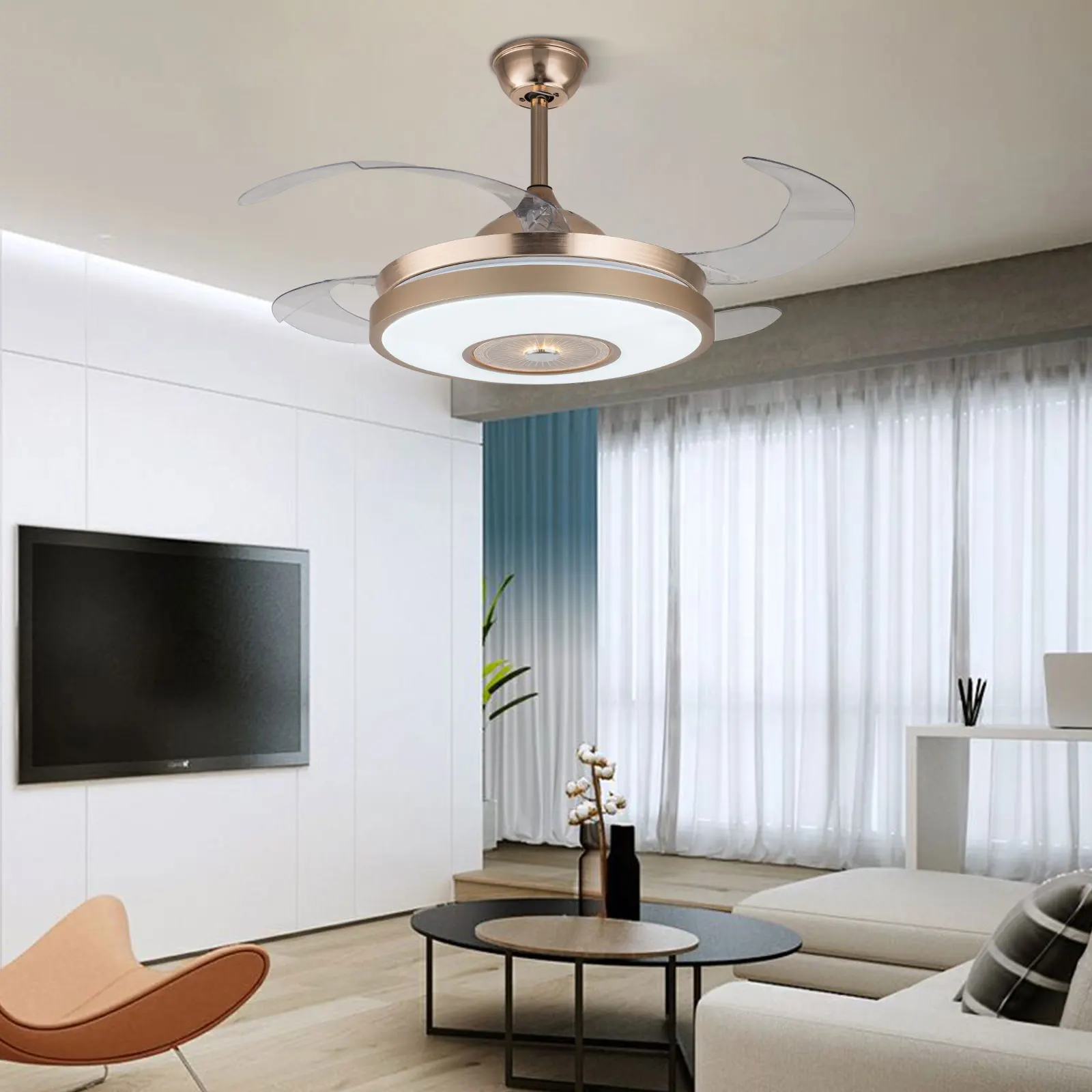 

Ceiling Fan Lights Lamps Modern Remote Control 42 inch Gold 3 Color Led lumiere For Dining room Bedroom Fan Lighting