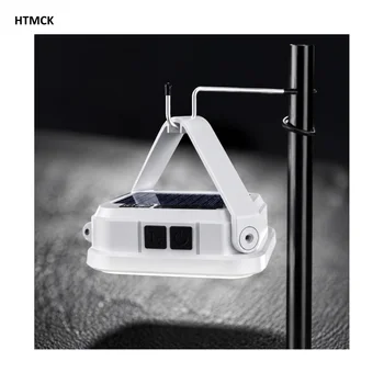 Lâmpada de camping LED solar recarregável, luminária de trabalho portátil para pendurar, ideal para emergências, com indicador de nível de bateria, para uso em tendas e atividades ao ar livre.