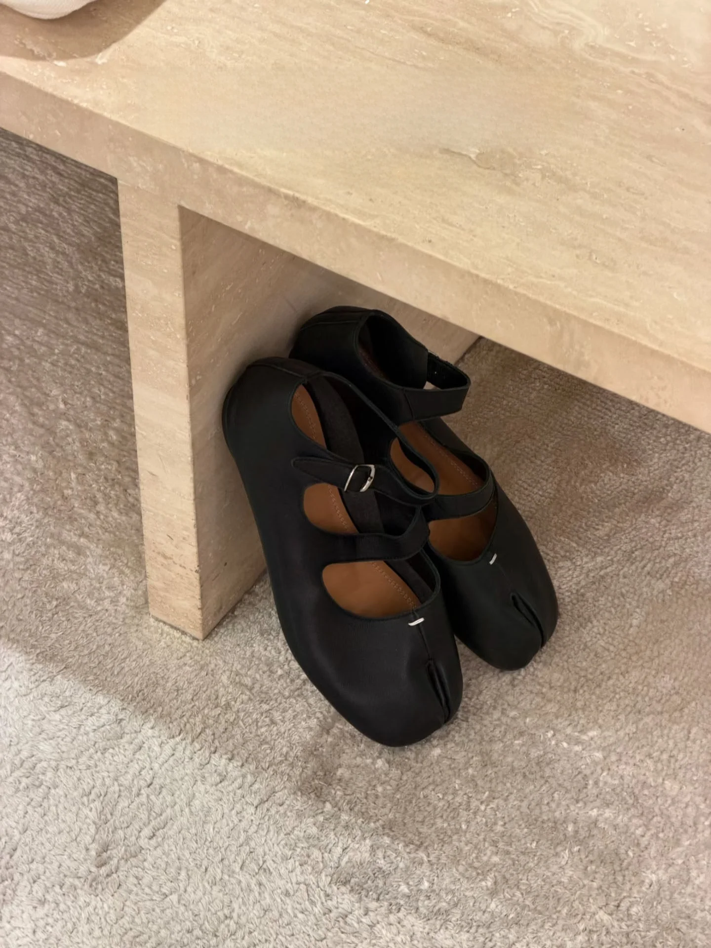 Black Leather Mary Jane Ballet Flat Spring 2026 Women's Foot Pig Hoof Split Toe Shoe Anti-Slip round Toe Flat Heel Rubber Sole