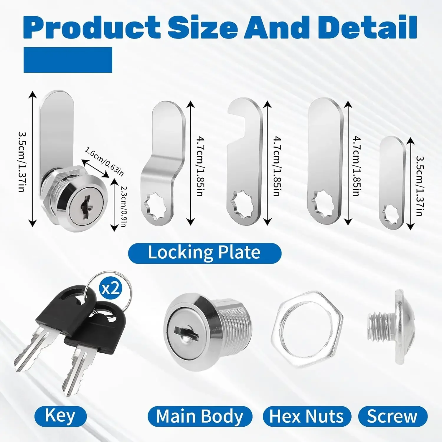 Letterbox Lock Cabinet Locks Cam Lock Set with 2 Keys and 4 Different Lock Plates for Door Cabinet Mailbox Drawer Locker