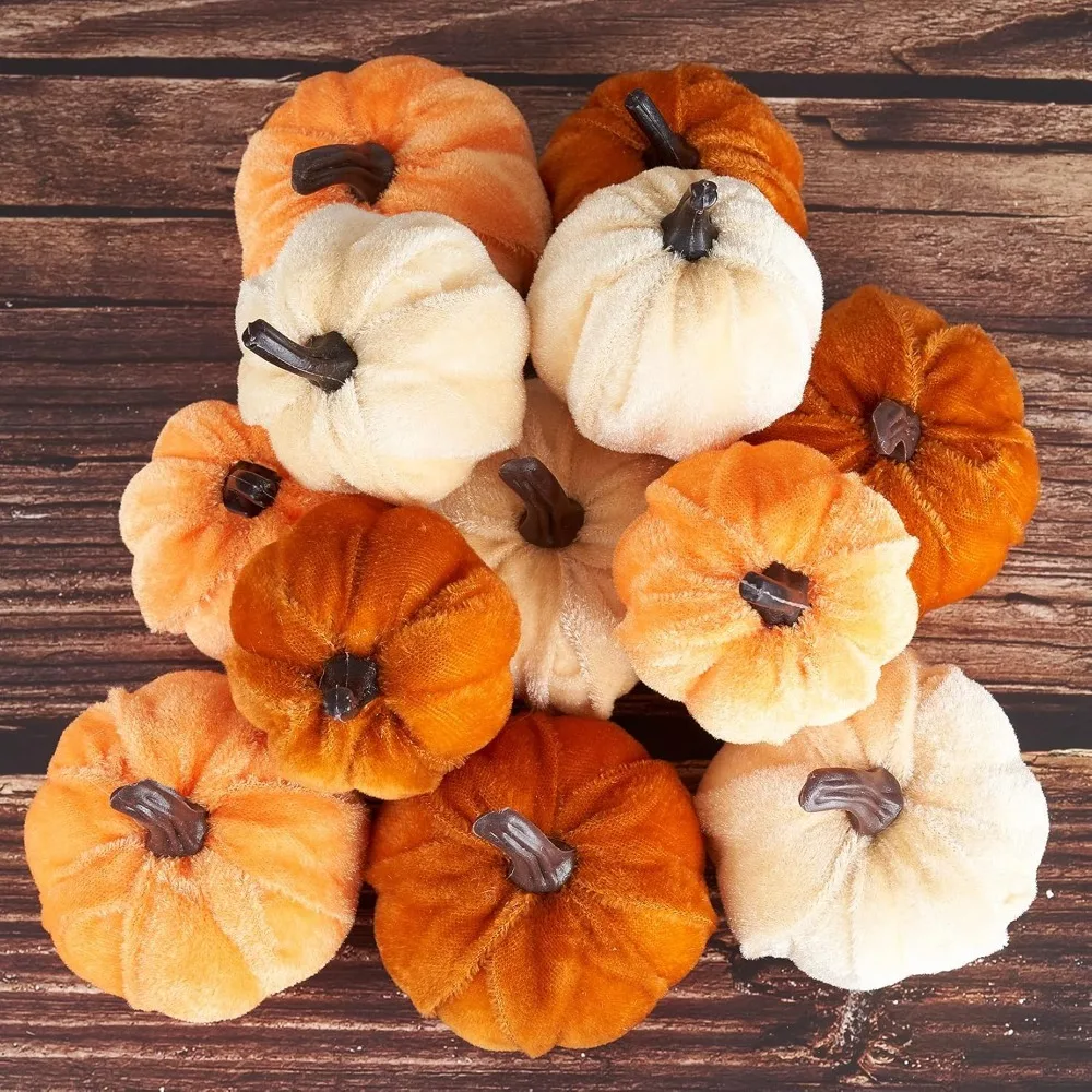 

Pumpkin Decor Artificial Fake Faux Velvet Foam Fabric Pumpkins Decoration for Fall Home Farmhouse Harvest Thanksgiving Decorativ