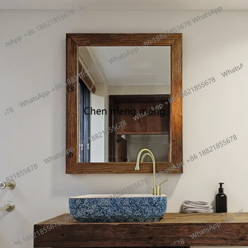 Wabi Sabi bathroom mirror with rack bathroom mirror wall-mounted toilet separate makeup mirror